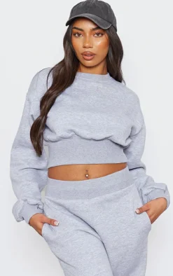 Tall Grey Marl Cropped Oversized Sweatshirt