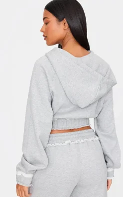 Tall Grey Marl Distressed Hem Cropped Zip Up Hoodie