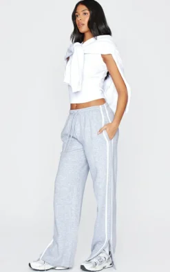 Tall Grey Marl Double Stripe Split Hem Sweatpants