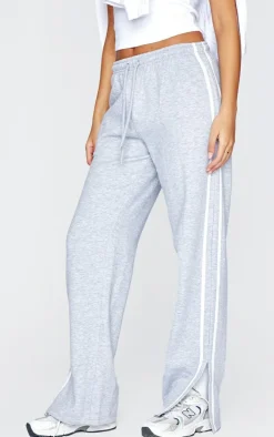 Tall Grey Marl Double Stripe Split Hem Sweatpants