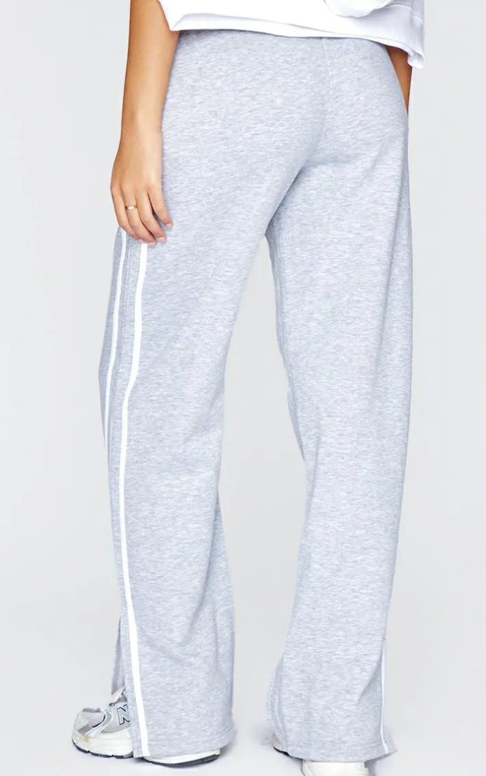 Tall Grey Marl Double Stripe Split Hem Sweatpants