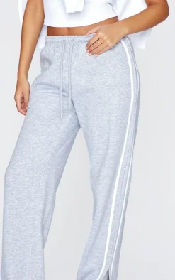 Tall Grey Marl Double Stripe Split Hem Sweatpants