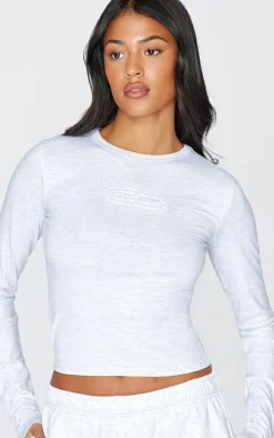 Tall Grey Marl Embossed Studio Archives Long Sleeve T Shirt