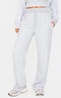 Tall Grey Marl Fold Over Straight Leg Sweatpants