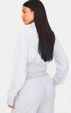 Tall Grey Marl Half Zip Cropped Sweatshirt