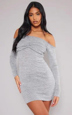 Tall Grey Marl Knot Front Detail Micro Mini Dress