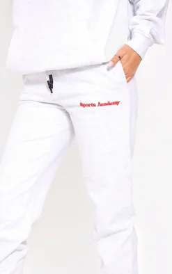 Tall Grey Marl Premium Sports Academy Puff Print Oversized Sweatpants