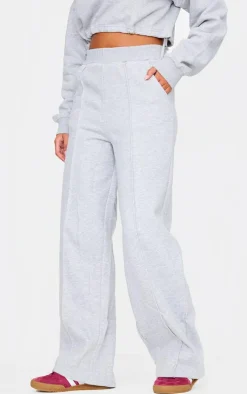 Tall Grey Marl Seam Detail High Waist Wide Leg Sweatpants