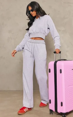 Tall Grey Marl Straight Leg Fold Over Sweatpants