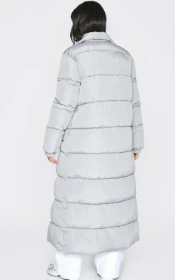 Tall Grey Maxi Contrast Hooded Puffer Coat