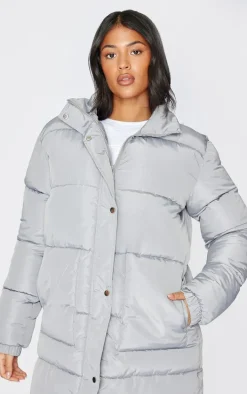 Tall Grey Maxi Contrast Hooded Puffer Coat