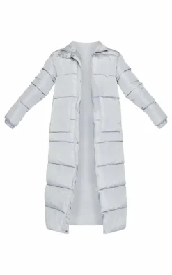 Tall Grey Maxi Contrast Hooded Puffer Coat