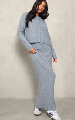 Tall Grey Melange Soft Knit Basic Button Up Cardigan