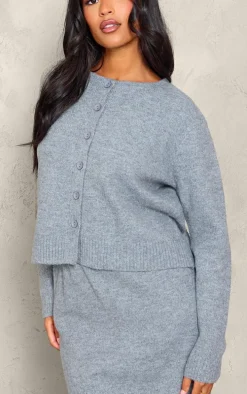 Tall Grey Melange Soft Knit Basic Button Up Cardigan