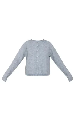 Tall Grey Melange Soft Knit Basic Button Up Cardigan