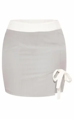 Tall Grey Pinstripe Bow Detail Mini Skirt