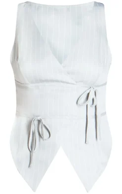 Tall Grey Pinstripe Tie Front Detail Crop Top