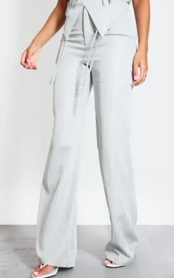 Tall Grey Pinstripe Tie Front Detail Straight Leg Pants