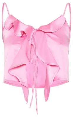 Tall Hot Pink Satin Frill Detail Cami Top