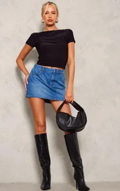 Tall Indigo Blue Wash Asymmetric Micro Mini Skirt