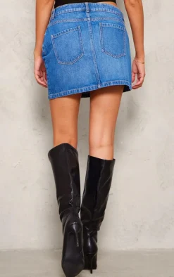 Tall Indigo Blue Wash Asymmetric Micro Mini Skirt