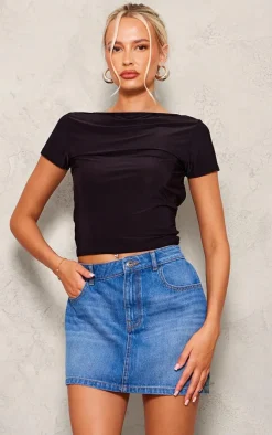 Tall Indigo Blue Wash Asymmetric Micro Mini Skirt