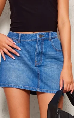 Tall Indigo Blue Wash Asymmetric Micro Mini Skirt