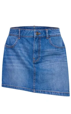 Tall Indigo Blue Wash Asymmetric Micro Mini Skirt