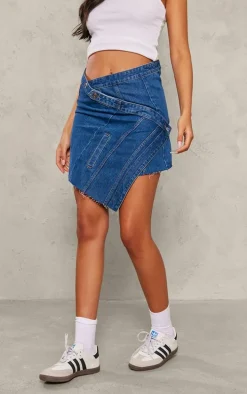 Tall Indigo Blue Wash Overlay Detail Mini Skirt