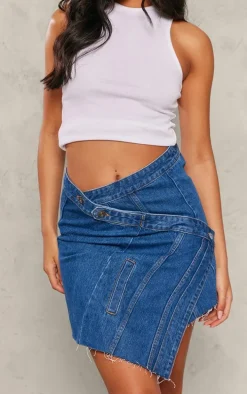 Tall Indigo Blue Wash Overlay Detail Mini Skirt