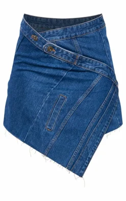 Tall Indigo Blue Wash Overlay Detail Mini Skirt