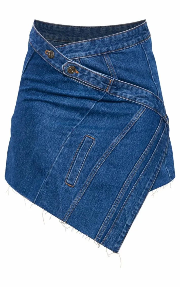 Tall Indigo Blue Wash Overlay Detail Mini Skirt