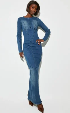 Tall Indigo Long Sleeve Bodycon Denim Dress