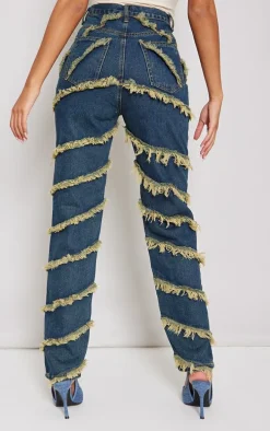 Tall Indigo Vintage Wash Fray Detail High Waist Wide Leg Jeans