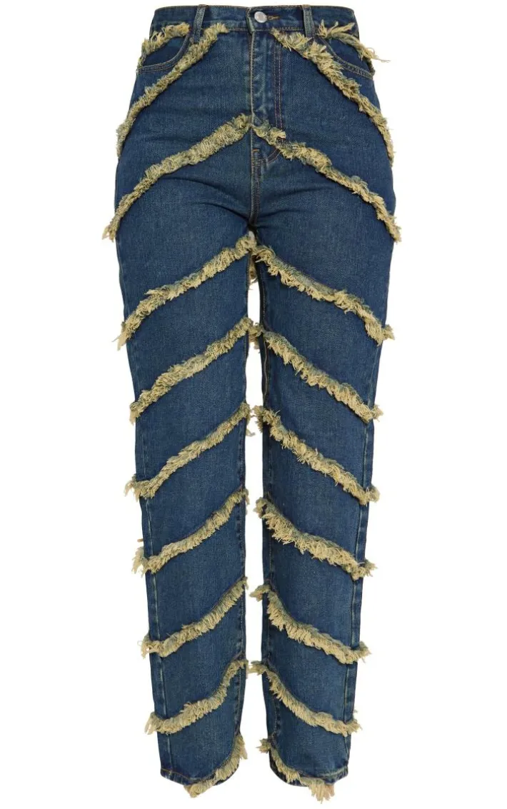 Tall Indigo Vintage Wash Fray Detail High Waist Wide Leg Jeans