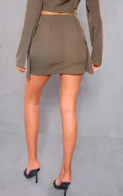 Tall Khaki Belted Detail Woven Mini Skirt