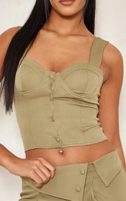 Tall Khaki Smart Button Up Corset Top