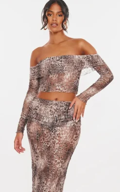 Tall Leopard Crushed Lace Bardot Top