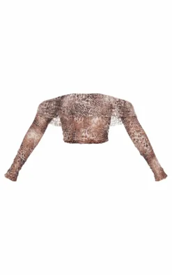 Tall Leopard Crushed Lace Bardot Top