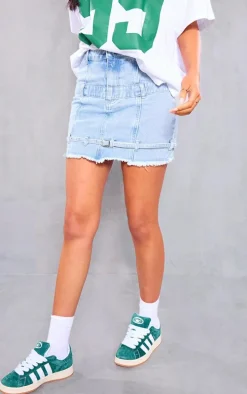 Tall Light Blue Buckle Detail Denim Mini Skirt