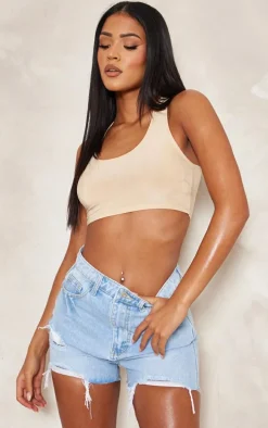 Tall Light Blue Wash Distressed Denim Shorts