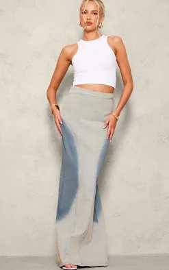 Tall Light Blue Wash Ombre Wash Maxi Denim Skirt