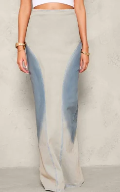 Tall Light Blue Wash Ombre Wash Maxi Denim Skirt
