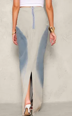 Tall Light Blue Wash Ombre Wash Maxi Denim Skirt