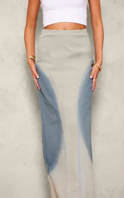 Tall Light Blue Wash Ombre Wash Maxi Denim Skirt