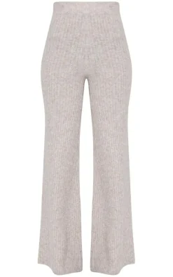 Tall Light Brown Luxe Rib Knit Wide Leg Pants