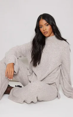 Tall Light Brown Luxe Rib Knit Oversized Sweater