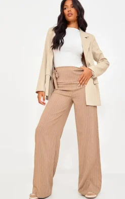 Tall Light Brown Pinstripe Tie Side Tailored Wide Leg Pants