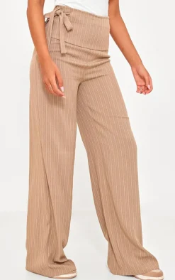 Tall Light Brown Pinstripe Tie Side Tailored Wide Leg Pants