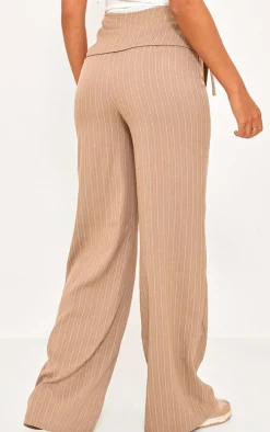 Tall Light Brown Pinstripe Tie Side Tailored Wide Leg Pants